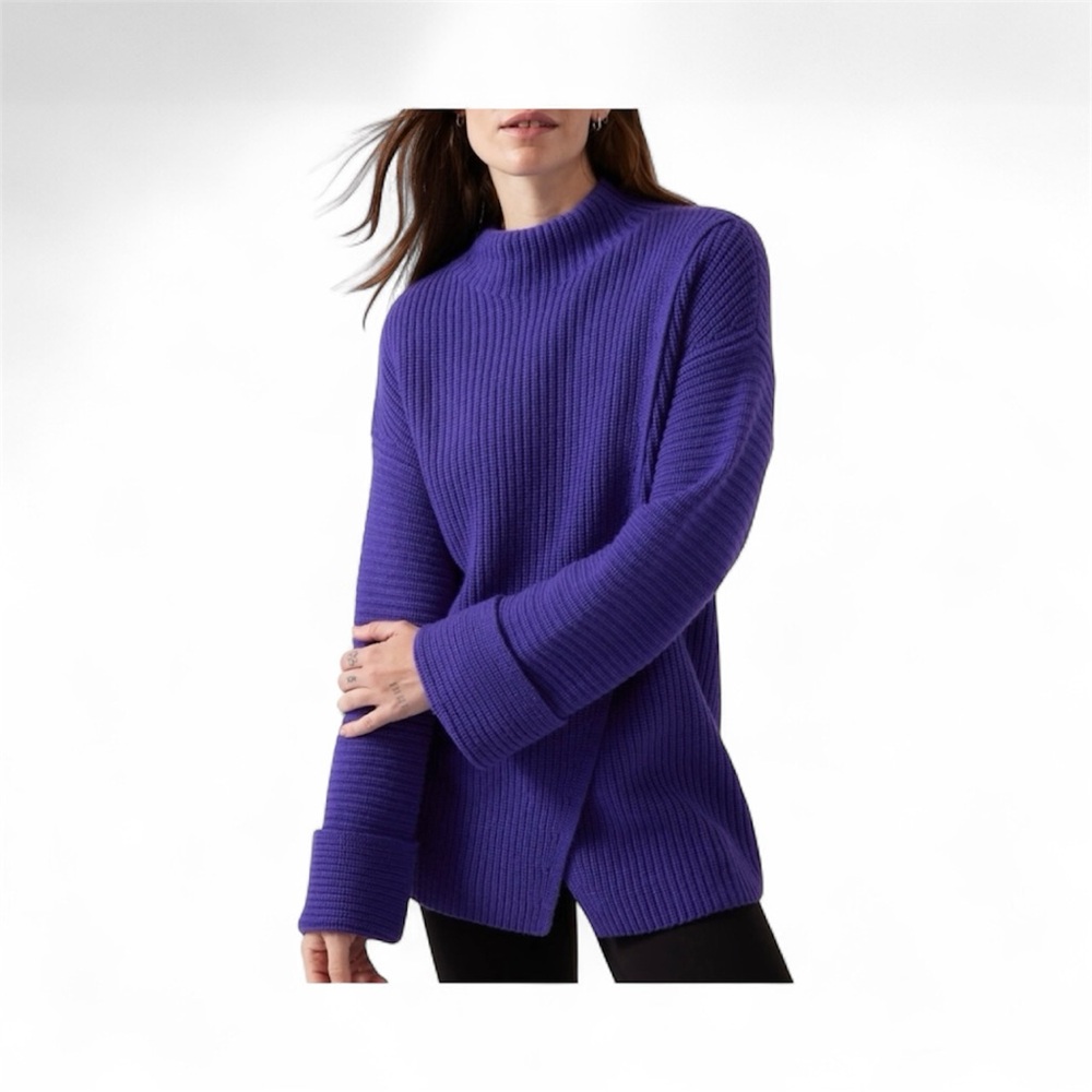 Athleta XL AZALEA Vibrant Purple  Ribbed crossover Turtleneck Sweater